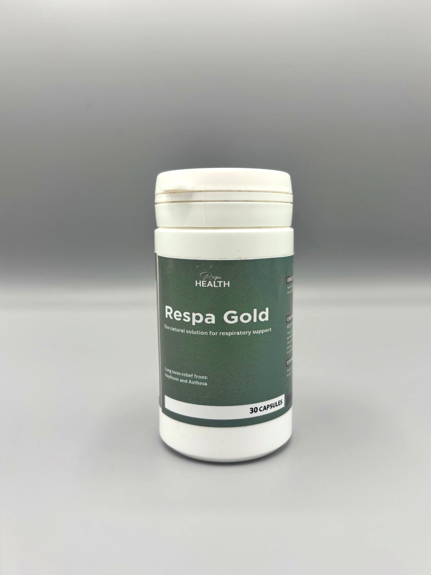 Respa Gold Capsules bottle – natural food supplement with Funtumia elastica for respiratory wellness